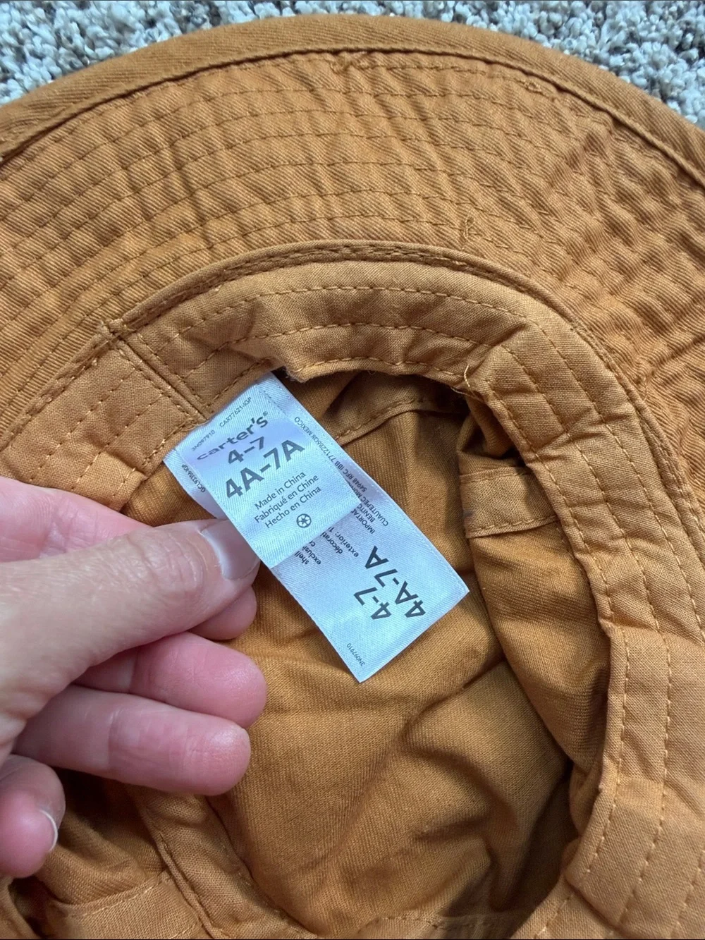 Carter's boys size 4-7 Wide-Brim Brown Bucket Hat with Blue Trim